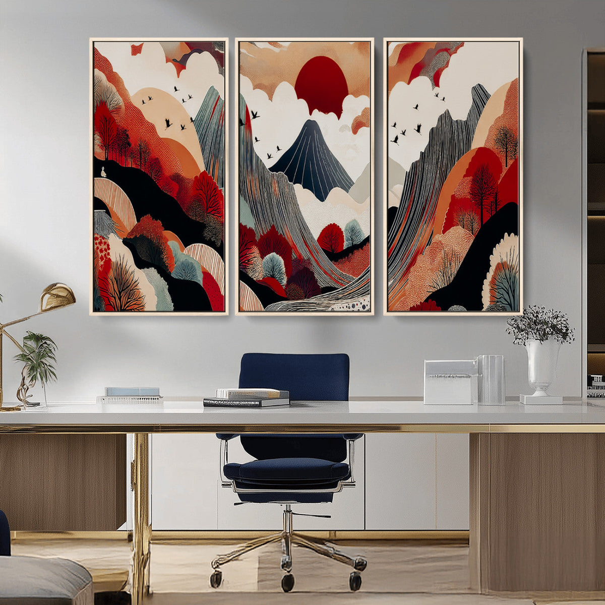 Abstract Mountain Wall Art | Framed Vibrant Landscape Canvas