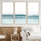 Surfing Wall Art Canvas Print, Framed Minimalist Ocean Waves Beach Art