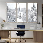 Snowy Ski Lift Wall Art | Framed Winter Mountain Canvas