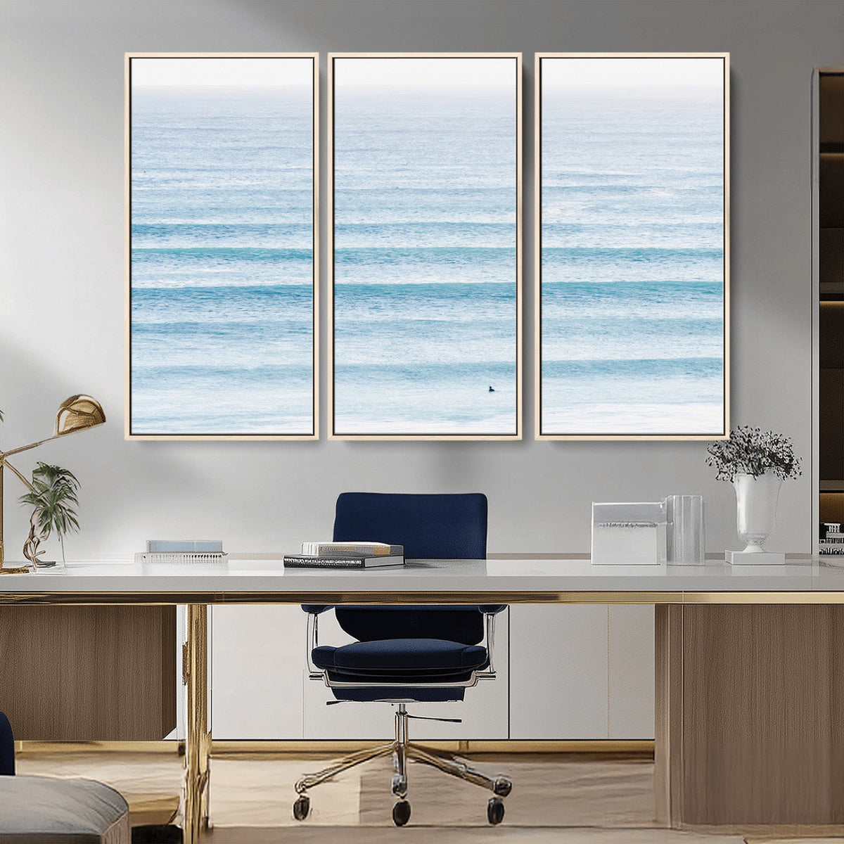 Ocean Wave Surfer Wall Art | Framed Minimal Seascape Canvas