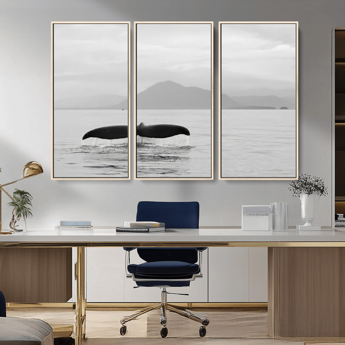 Whale Tail Wall Art | Framed Black White Ocean Canvas