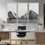 Coastal Wall Art | Framed Black White Ocean Canvas Artwork