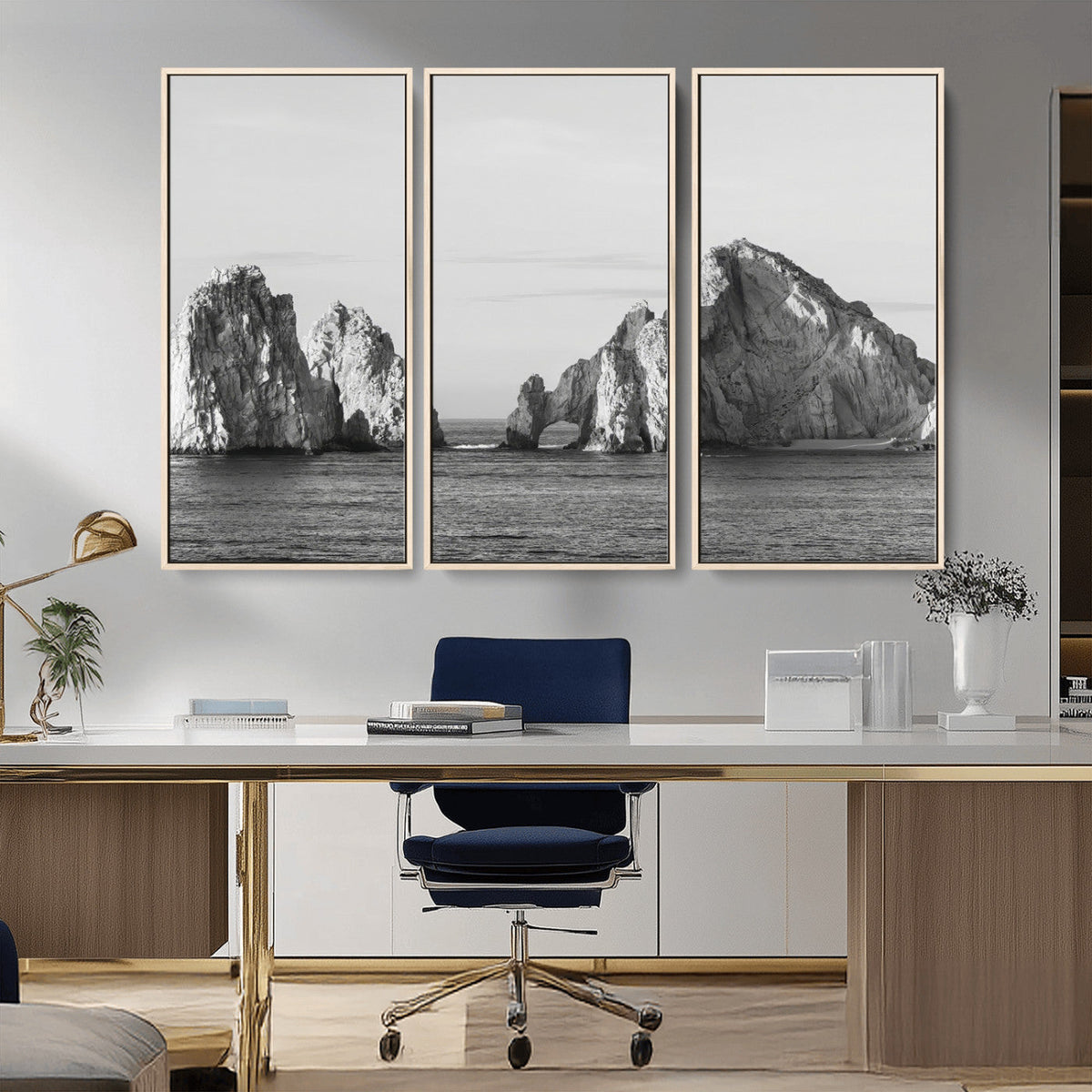 Coastal Wall Art | Framed Black White Ocean Canvas Artwork