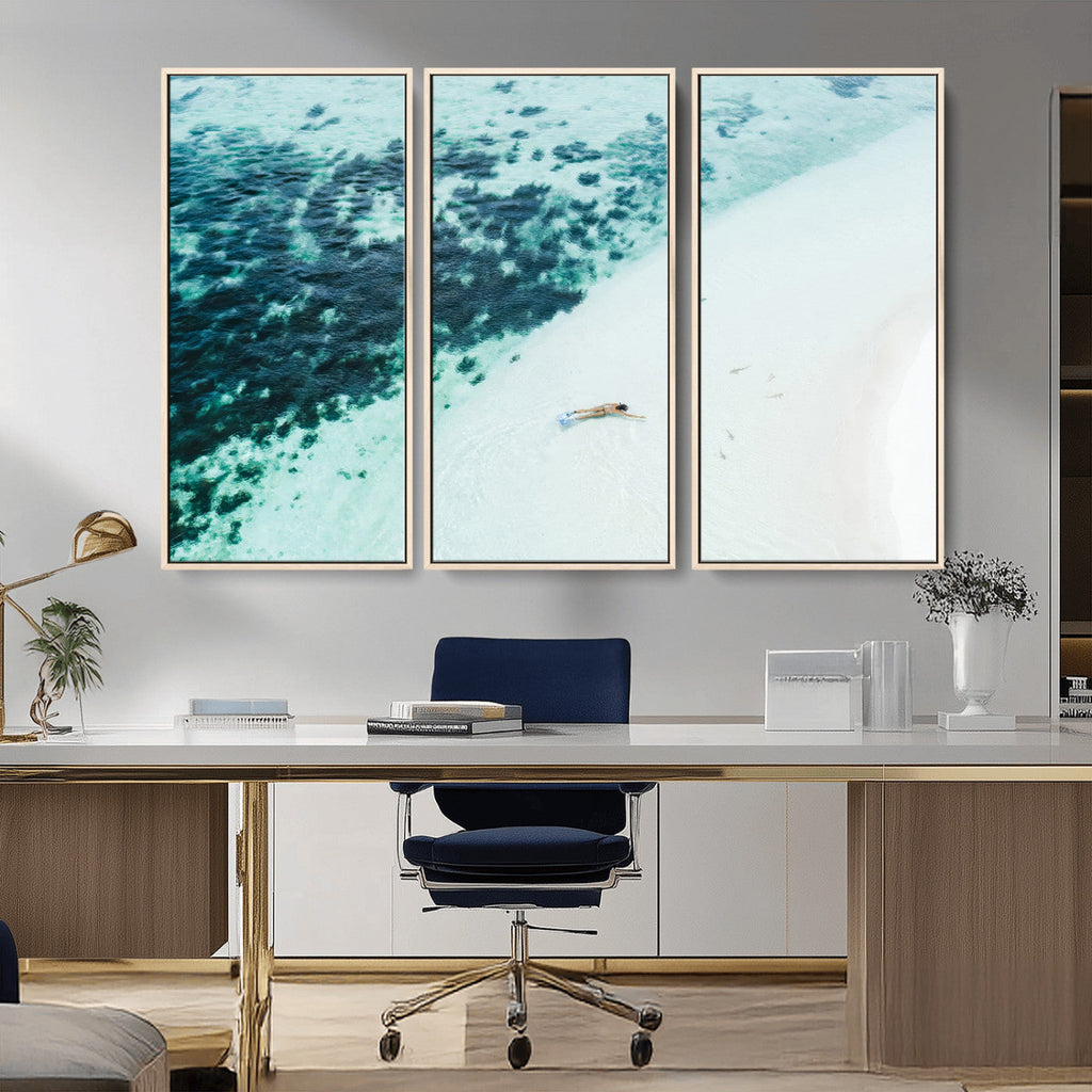 Minimal Beach Wall Art | Framed Ocean Swimming Canvas