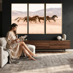 Wild Horse Wall Art Canvas Print, Framed Rustic Western Art, Desert Horse Scene