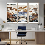 Modern Japanese Wall Art Canvas Print, Framed Abstract Mount Fuji Landscape, Yayoi Kusama Canvas Wall Art