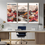 Modern Japanese Wall Art Canvas Print, Framed Abstract Mount Fuji Art, Yayoi Kusama Japanese Landscape