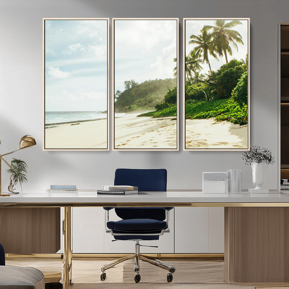 Relaxing Beach Wall Art Canvas Print, Framed Ocean View Coastal Serenity