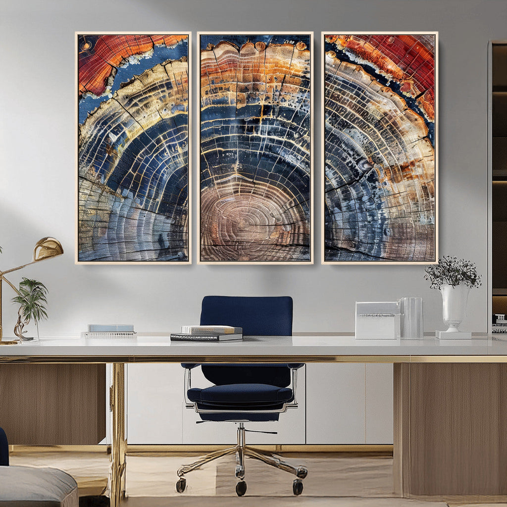 Tree Rings Wall Art Canvas Print, Framed Petrified Wood Modern Rustic