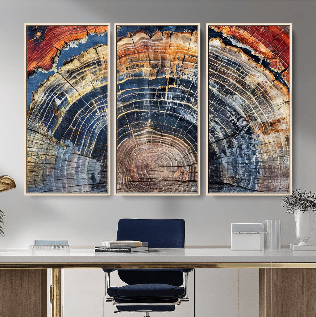 Tree Rings Wall Art Canvas Print, Framed Petrified Wood Art, Modern Rustic Decor