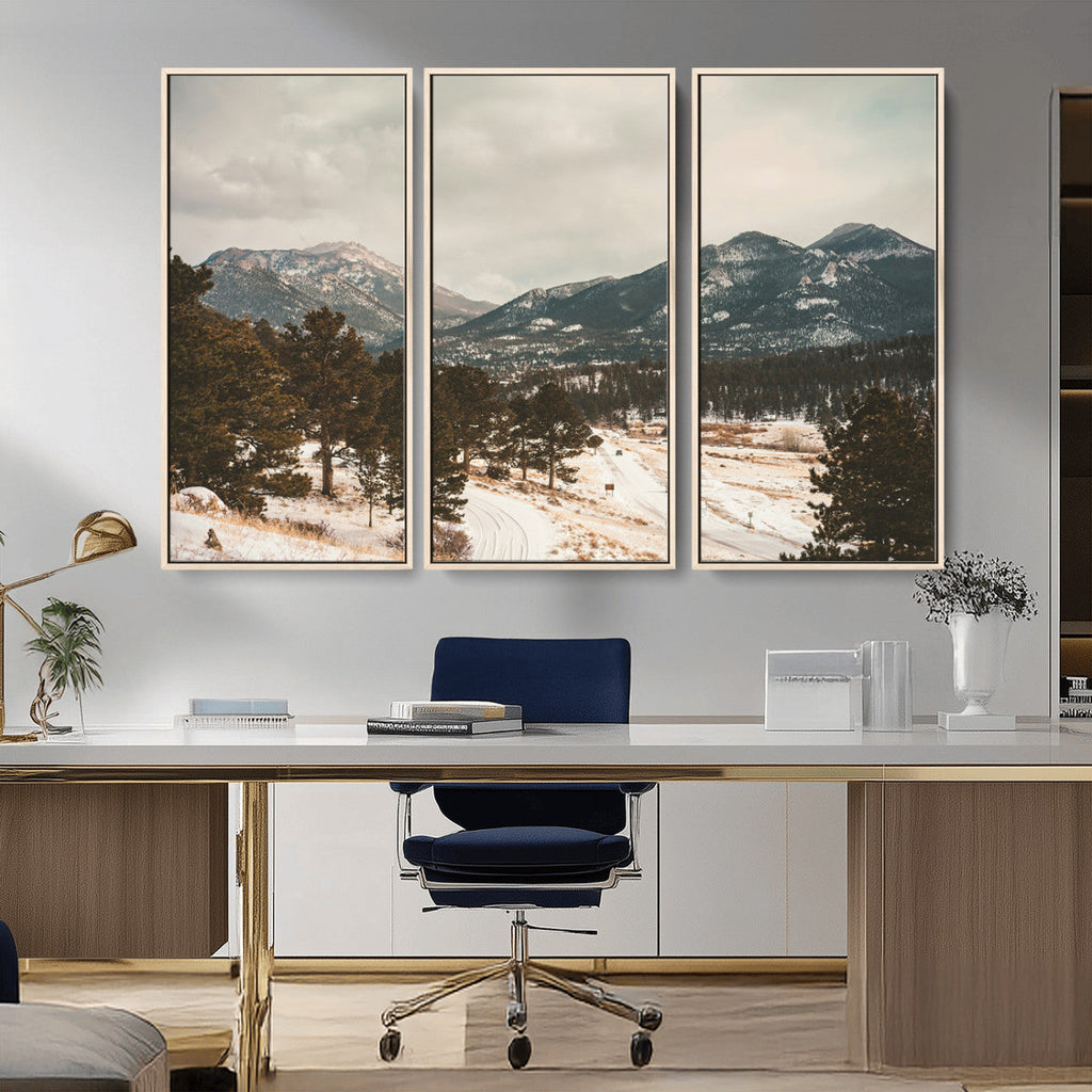 Mountain Landscape Wall Art Canvas Print, Framed Snowy Peaks Alpine Winter