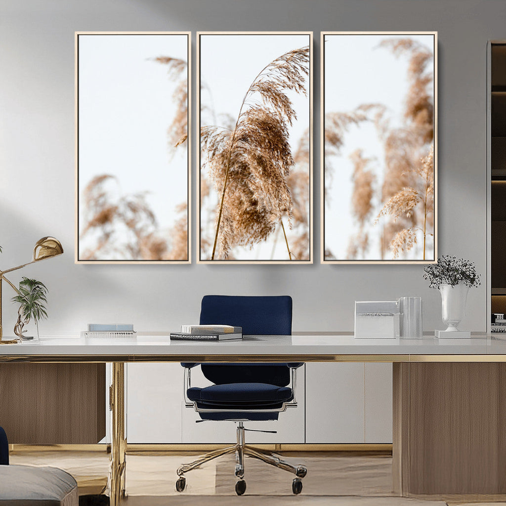 Pampas Grass Wall Art Canvas Print, Framed Neutral Tones Minimalist Boho