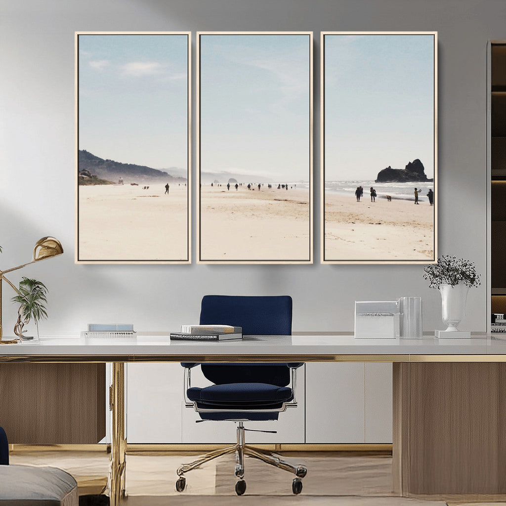 Minimalist Beach Wall Art Canvas Print, Framed Coastal Serenity Soft Sand