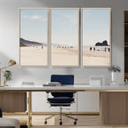 Minimalist Beach Wall Art Canvas Print, Framed Coastal Serenity Soft Sand