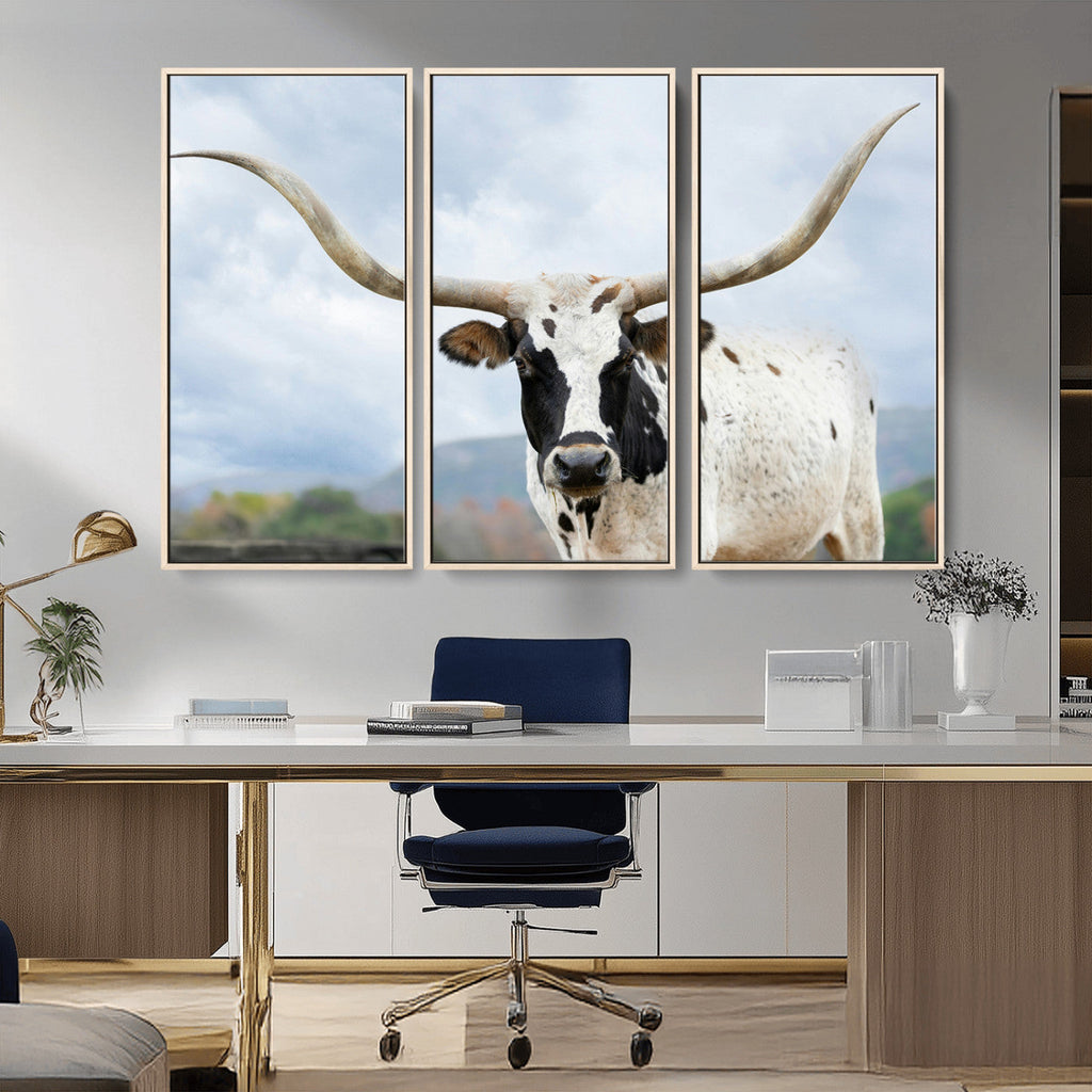 Texas Longhorn Wall Art Canvas Print, Framed Western Rustic Farmhouse