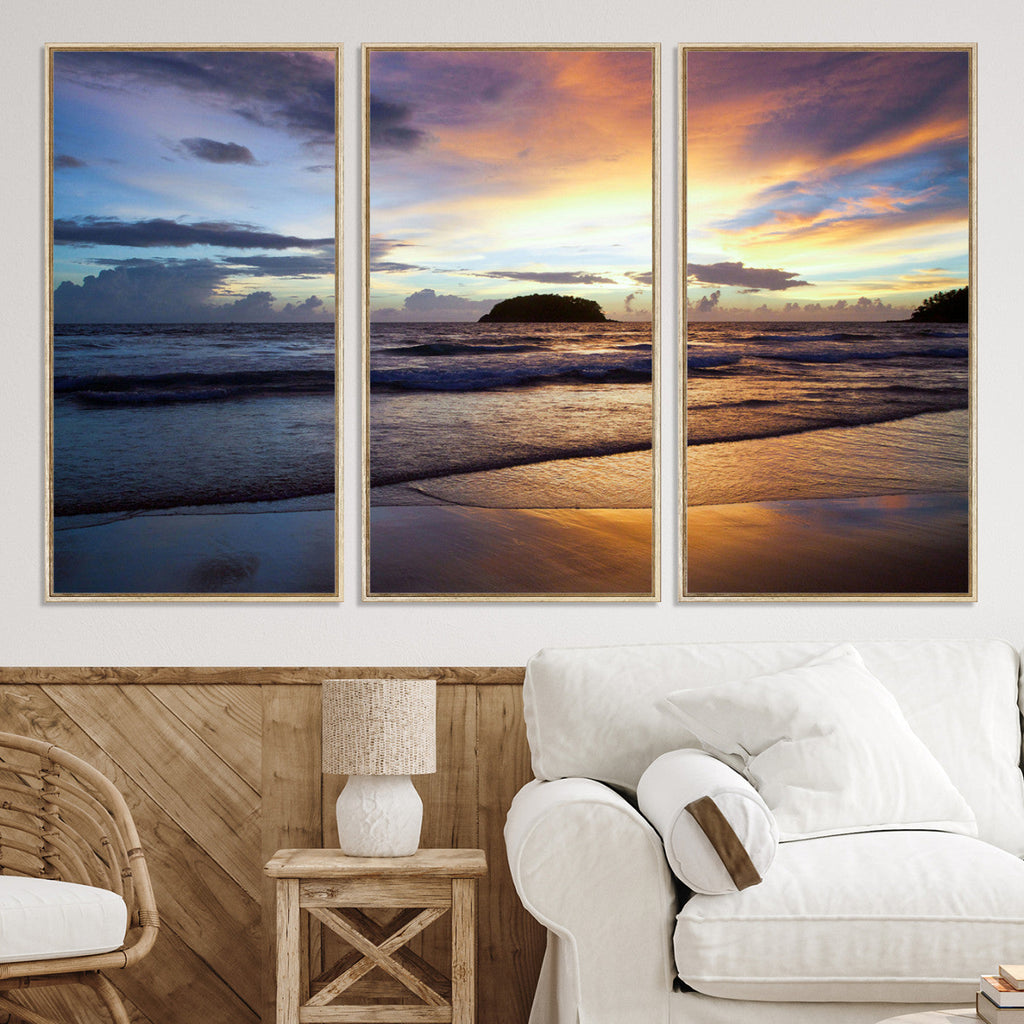 Beach Sunset Wall Art Canvas Print, Tropical Ocean Waves