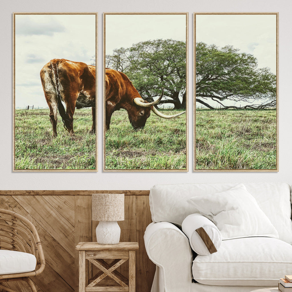 Texas Longhorn Wall Art Canvas Print, Rustic Western Ranch