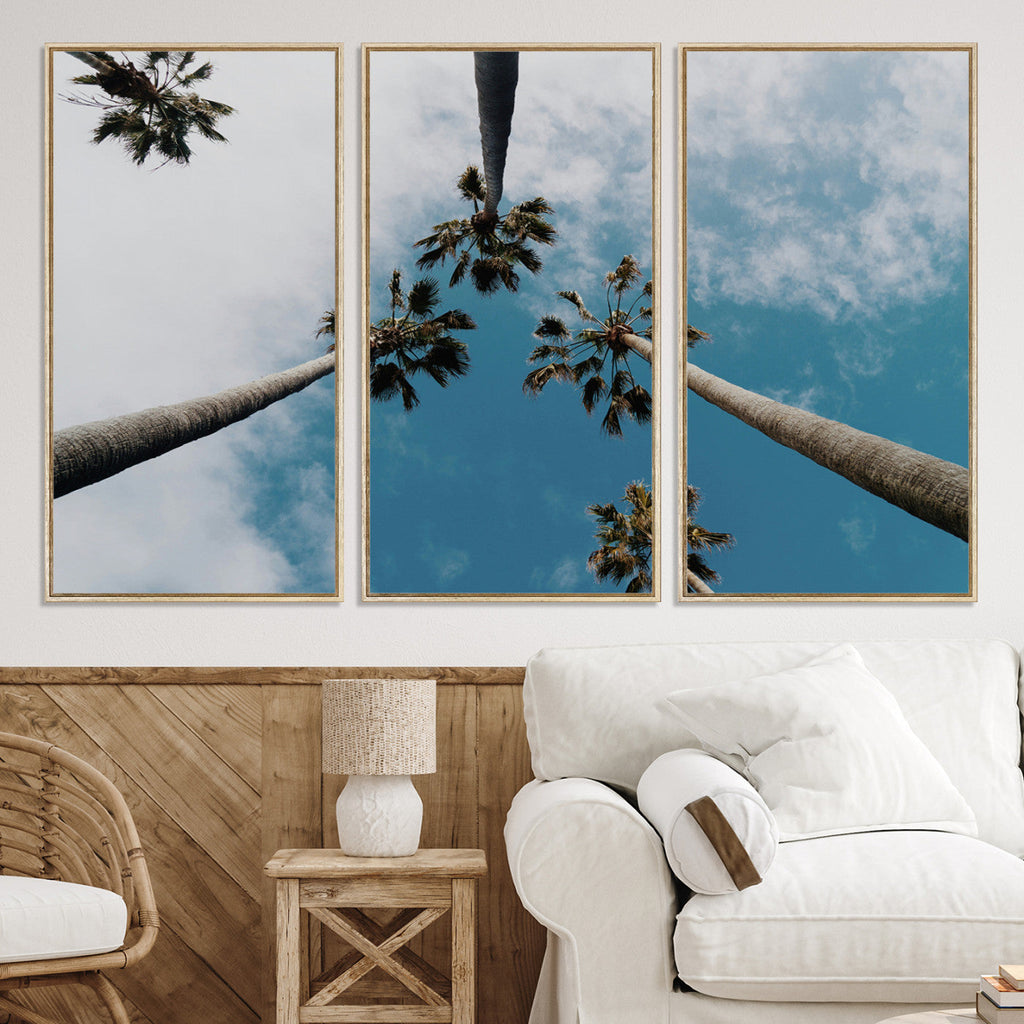 Tropical Palm Trees Wall Art Canvas Print, Framed California Sky Minimalist Nature