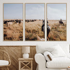 Western Wall Art Canvas Print, Framed Cowboy Cattle Drive Scene