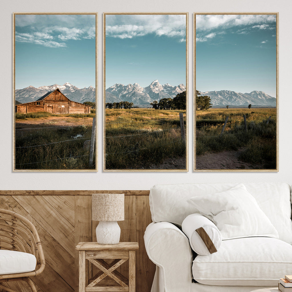 Rustic Farmhouse Wall Art Canvas Print, Teton Range Mormon Row Barn