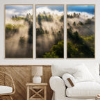 Tranquil Forest Scene Wall Art Canvas Print, Framed Moody Sunbeam Through Trees