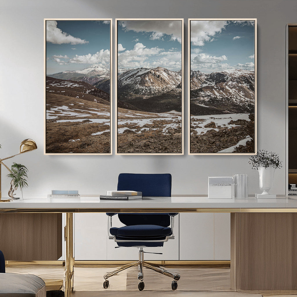 Mountain Landscape Wall Art Canvas Print, Framed Snowy Peaks Art, Rugged Highlands Rustic Adventure Decor