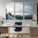Snowy Mountains Wall Art Canvas Print, Framed Alpine Landscape Frosty Peaks Artwork