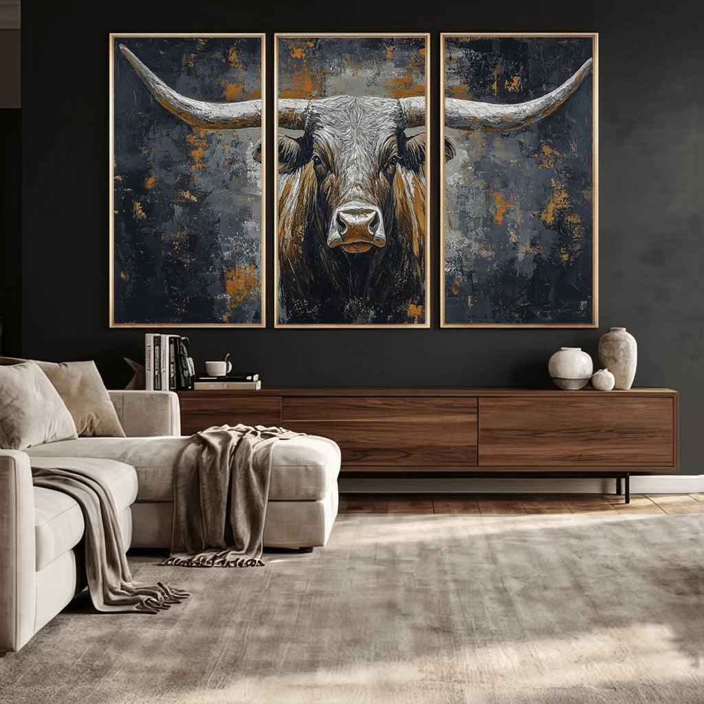 Rustic Bull Wall Art Canvas Print, Longhorn Wall Decor