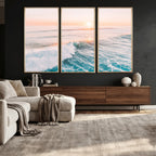 Sunset Surfing Wall Art Canvas Print, Ocean Wave Surfer with Golden Sky
