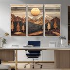 Wooden Mountain Layers Art | Rustic Pine Tree Landscape