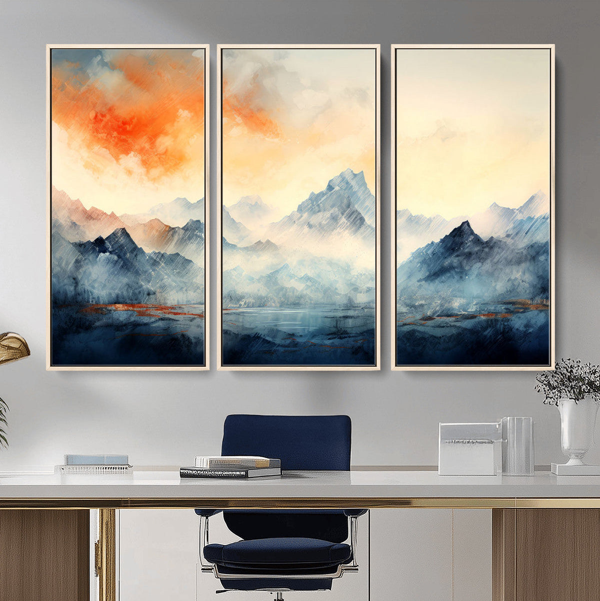 Warm Clouds Abstract Mountain Wall Art, Modern Landscape Canvas Print