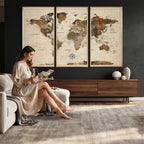 Vibrant Earth Tone World Map Canvas Print | Framed Detailed Map of the World