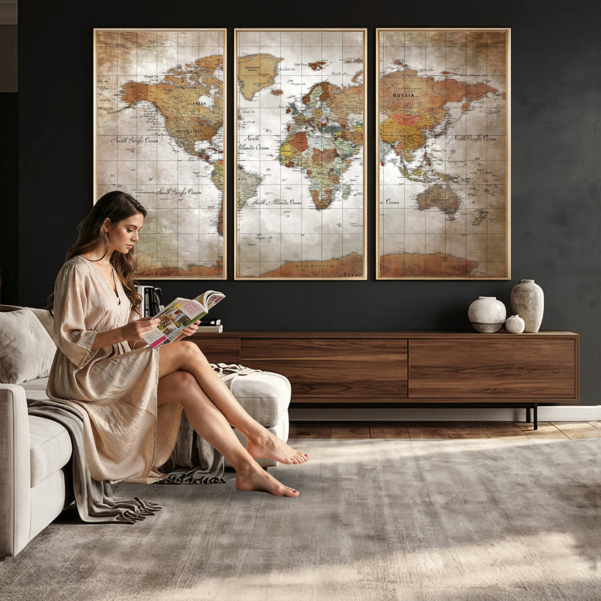 Vibrant Watercolor World Map Canvas Wall Art | Framed Travel Map