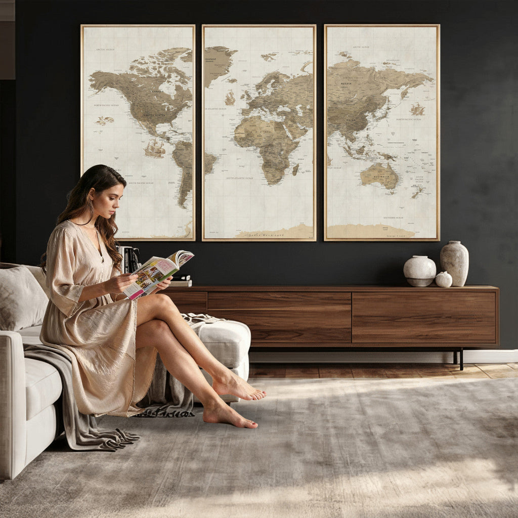 Detailed World Map Wall Art Canvas Print