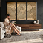 Dark World Map Canvas Print | Framed Travel Map Wall Art