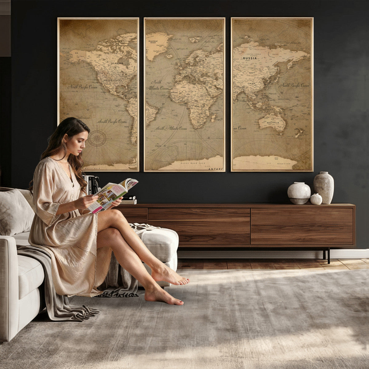 Dark World Map Canvas Print | Framed Travel Map Wall Art