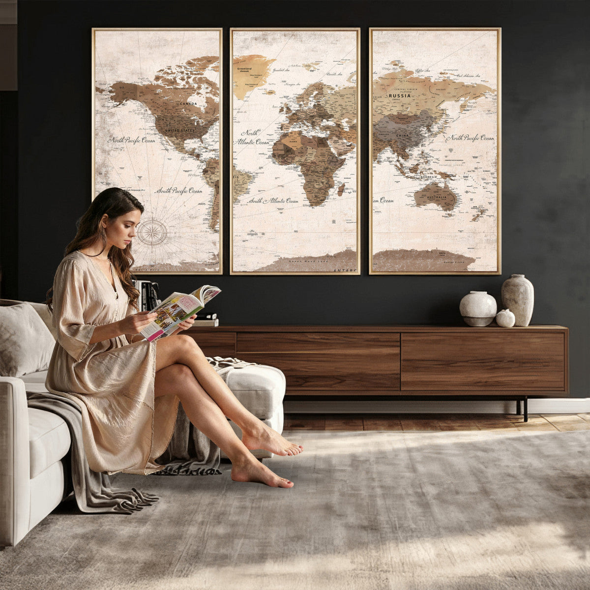 Modern World Map Canvas Print | Framed Travel Map Wall Art