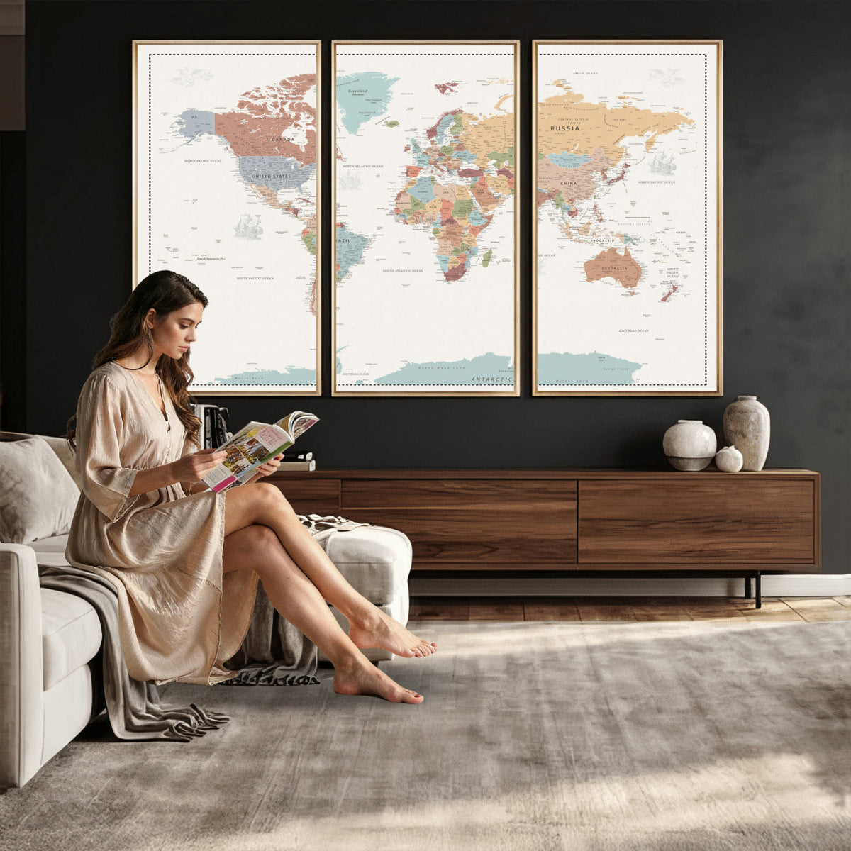 Pastel Colors World Map Wall Art Canvas Print