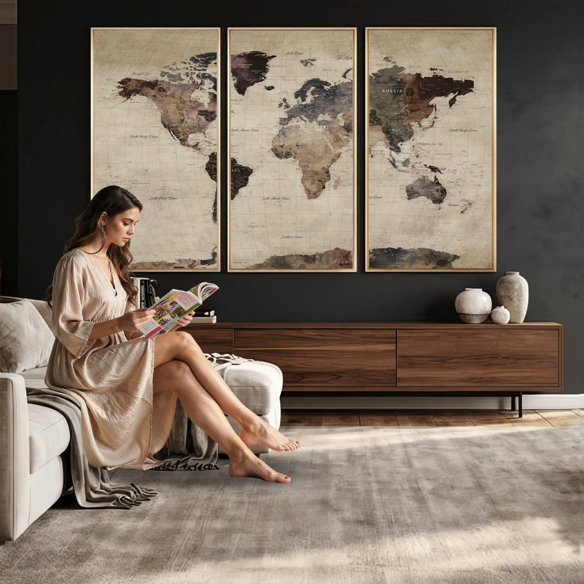 World Map Canvas Print, Detailed Map of the World, Adventure Gift for Couples and Anniversaries