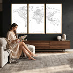 World Map Canvas Print, Framed Modern Detailed Map of the World for Home or Office