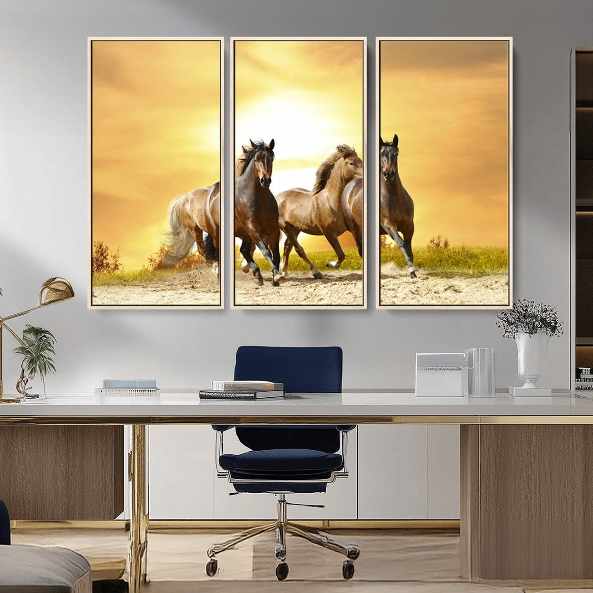 Wild Horses Wall Art Canvas Print, Framed Galloping Herd