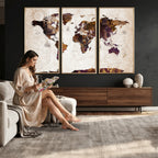 Blue Watercolor World Map Canvas Print | Framed Modern Wall Art