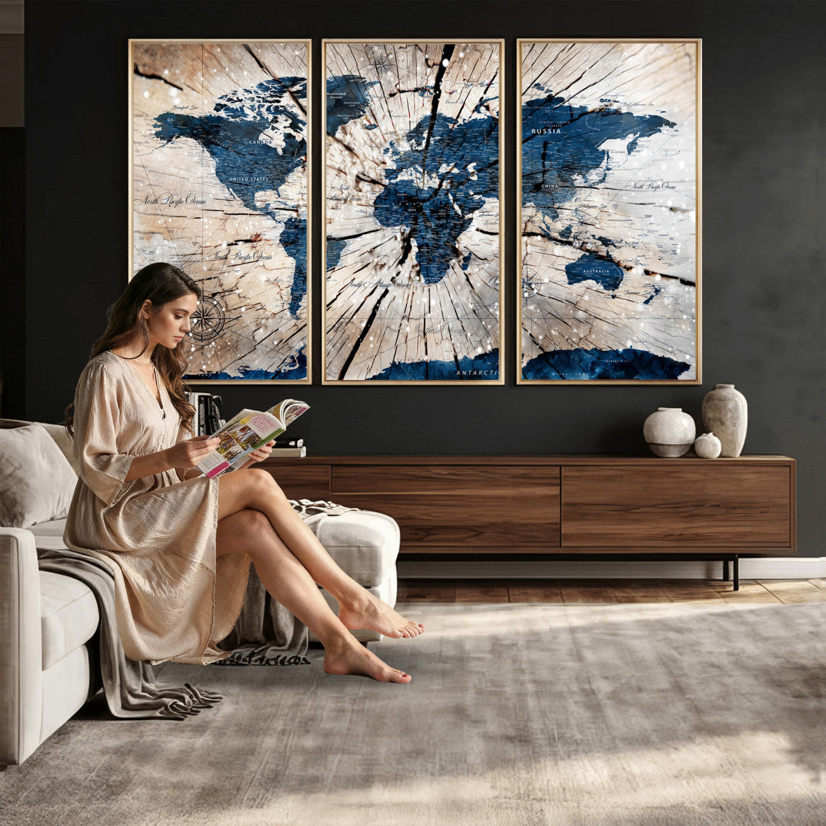 Rustic World Map Canvas Print | Framed Wall Art for Couples