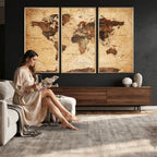 Modern Red and Gray World Map Canvas Print | Framed Wall Art