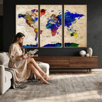 Watercolor World Map Canvas Print | Framed Wall Art for Couples