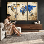 World Map Canvas Print | Colorful Abstract Travel Map, Framed Wall Art