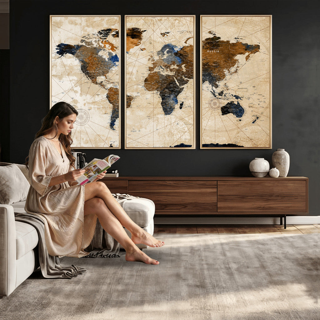 World Map Canvas Art Print | Framed Travel Map Wall Art