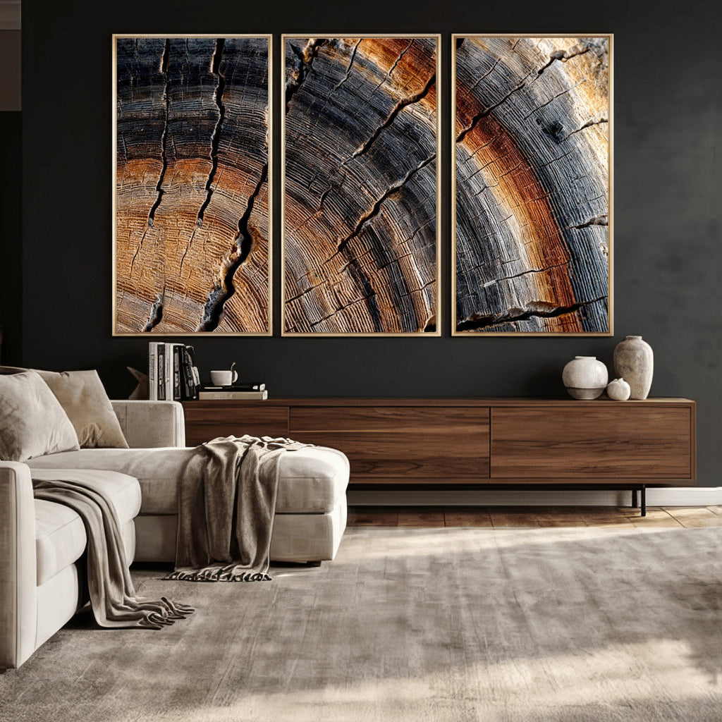 Abstract Tree Ring Wall Art Print, Natural Rustic Wood Grain Canvas