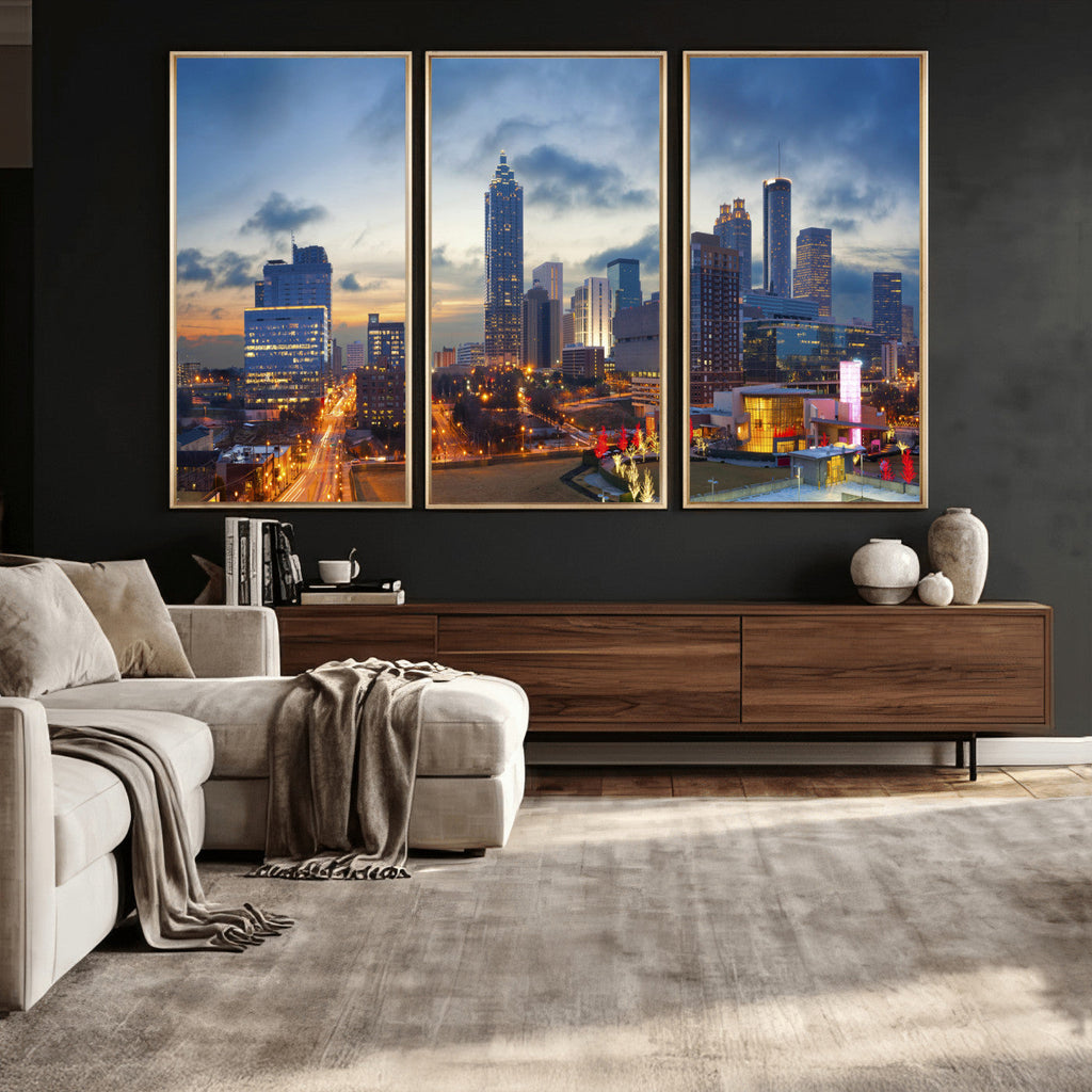 Atlanta Skyline Wall Art Canvas Print, Atlanta Downtown Night Cityscape