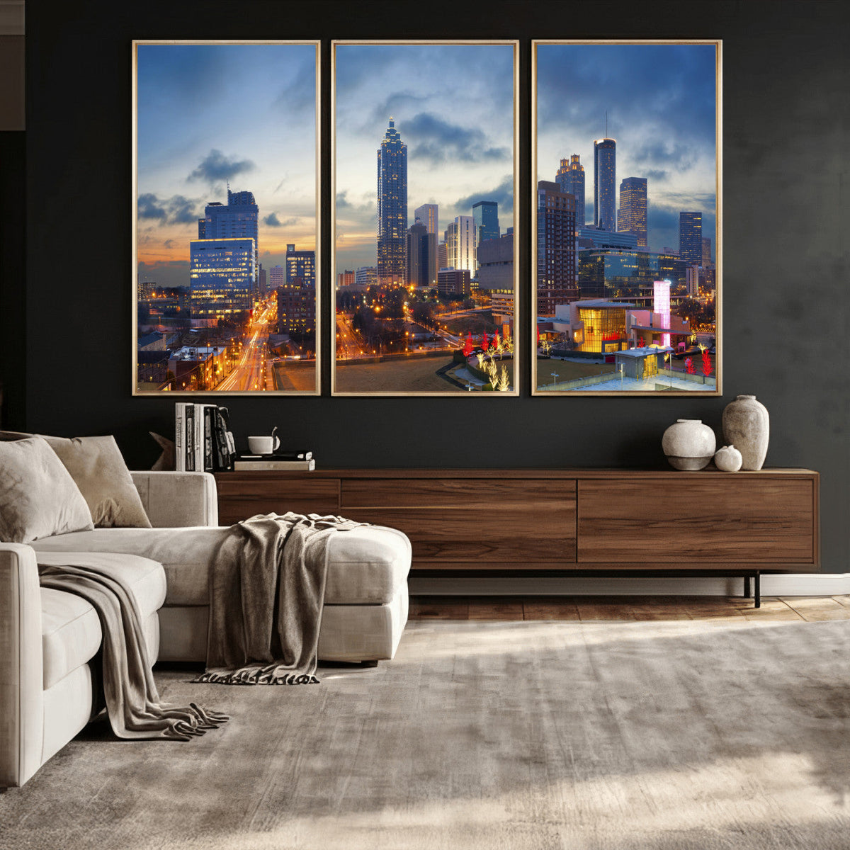 Atlanta Skyline Wall Art Canvas Print, Atlanta Downtown Night Cityscape